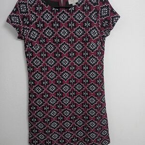 LOFT Burgundy and Black Patterned Dress